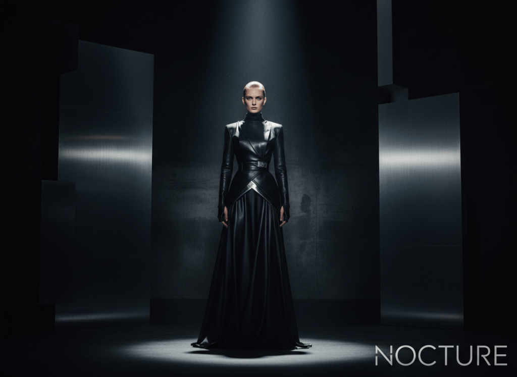 Fashion commercial production still under dramatic lighting